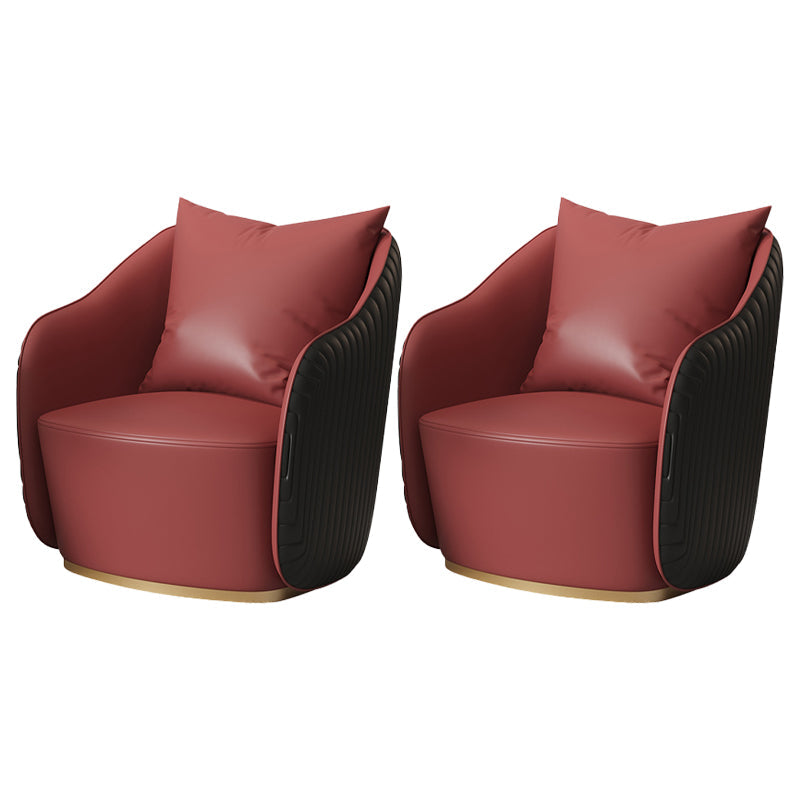 Contemporary Accent Armchair Modern Arms Included Barrel Accent Chair Red Faux Leather 2 Piece Set Clearhalo 'Accent Chairs' 'accent_chairs' 'Chairs & Seating' 'furn' 'furn_accent_chairs' 'Furniture' 'Living Room Furniture' 6410972