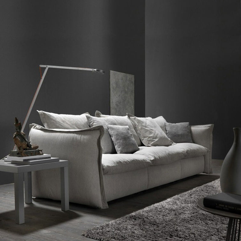 3-seater Linen Slipcovered Sofa Round Arm Sofa with 4 Pillows