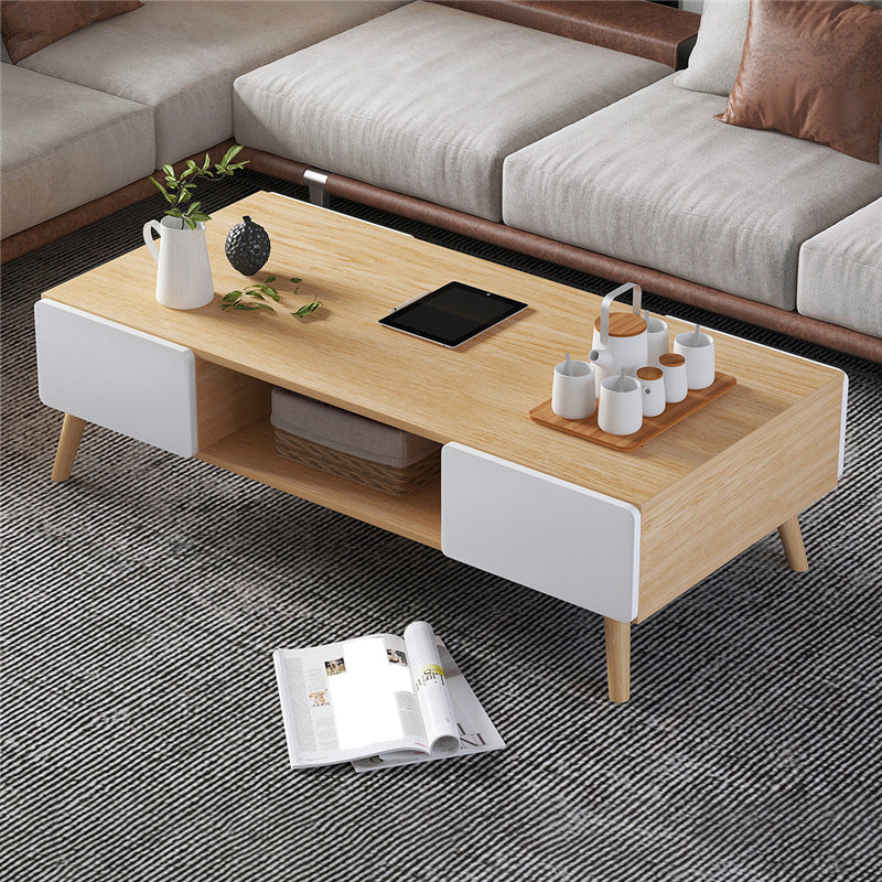 4つの引き出しと1つの棚を備えたスカンジナビアの長方形のコーヒーテーブル