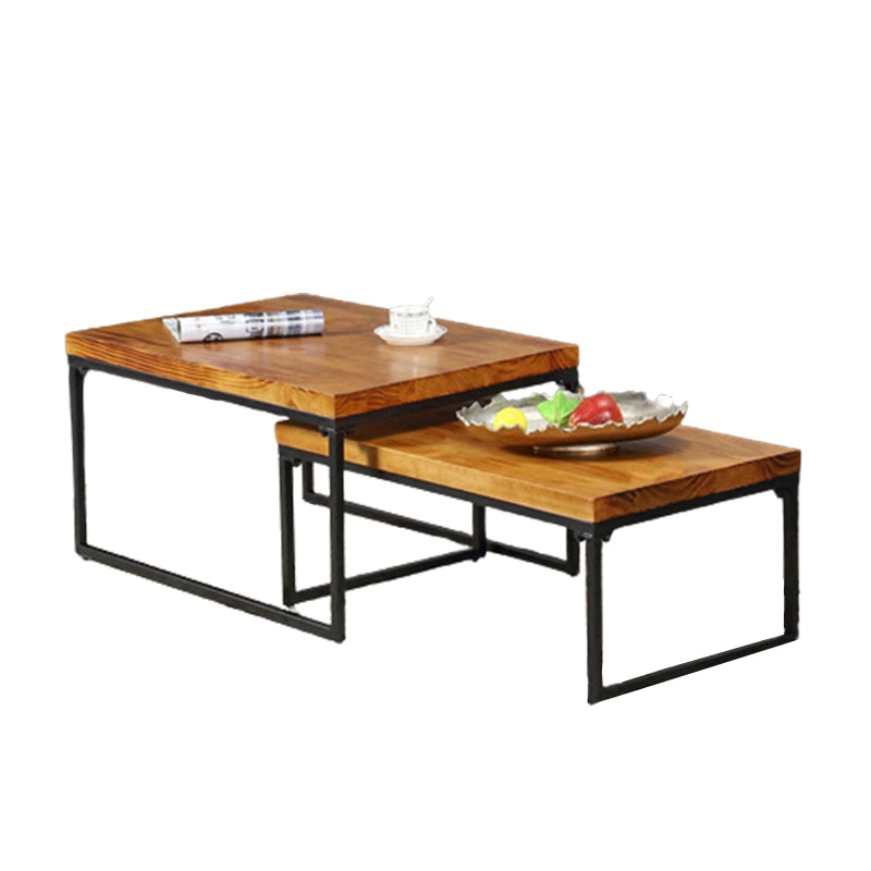 Modern Simple Wood Rectangular Coffee Table Sled 2 Nesting Cocktail Table Set