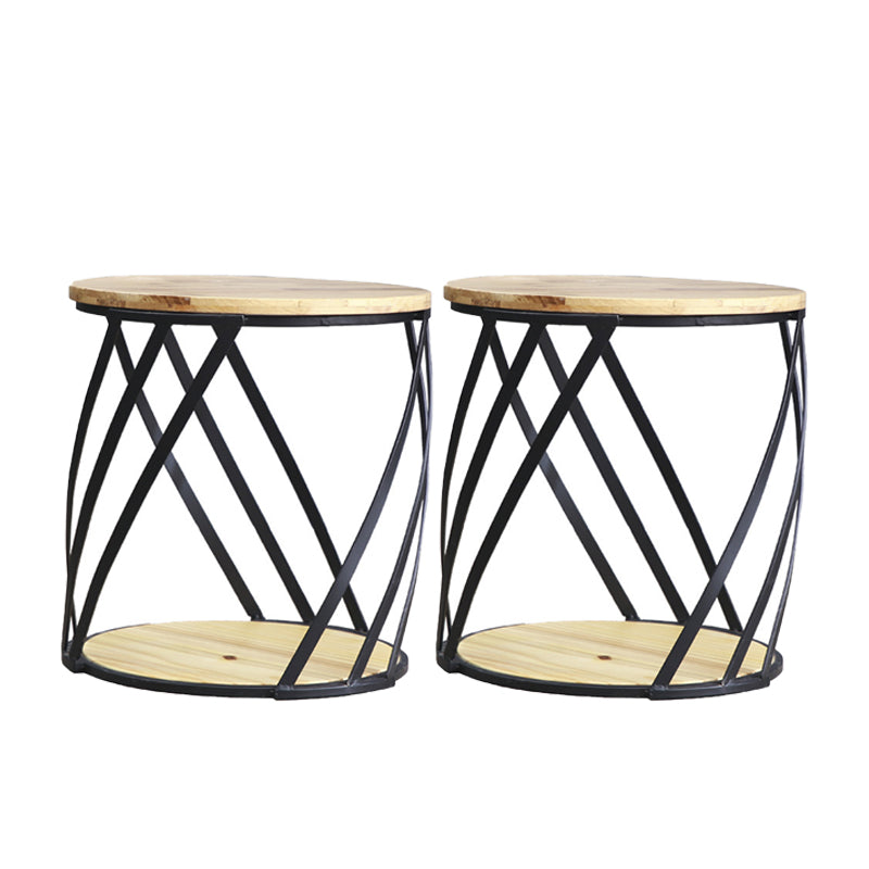 Drum End Table with Storage Solid Wood Round Top and Metal Base 2 Clearhalo 'Coffee & Accent Tables' 'End & Side Tables' 'end_side_tables' 'furn' 'furn_end_side_tables' 'Furniture' 'Living Room Furniture' 6411572