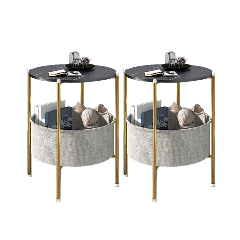 モダンなメタル4脚エンドテーブルストレージ付き丸いトップサイドテーブル