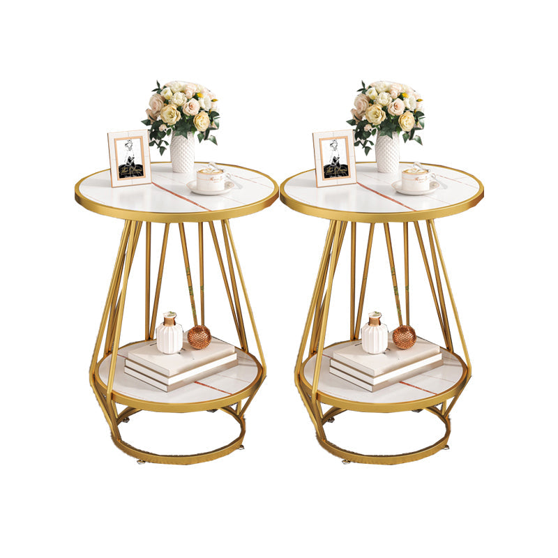 モダンスレートラウンドサイド表19.69 "w棚付きの金属の台座エンドテーブル