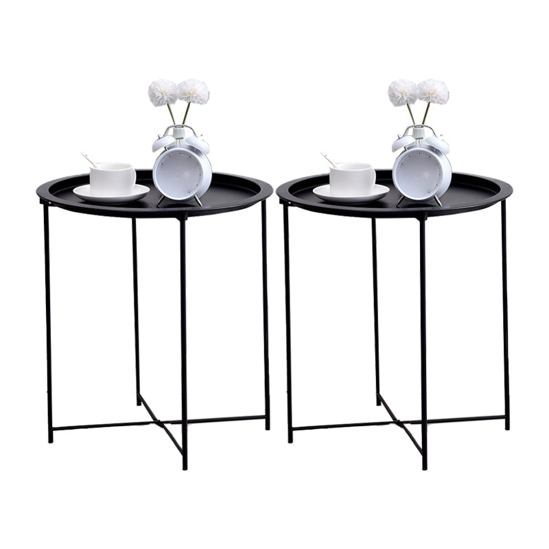 Round Tray Top Side Table Mid-Century Metal Cross Legs End Table Black 2 Clearhalo 'Coffee & Accent Tables' 'End & Side Tables' 'end_side_tables' 'furn' 'furn_end_side_tables' 'Furniture' 'Living Room Furniture' 6411663