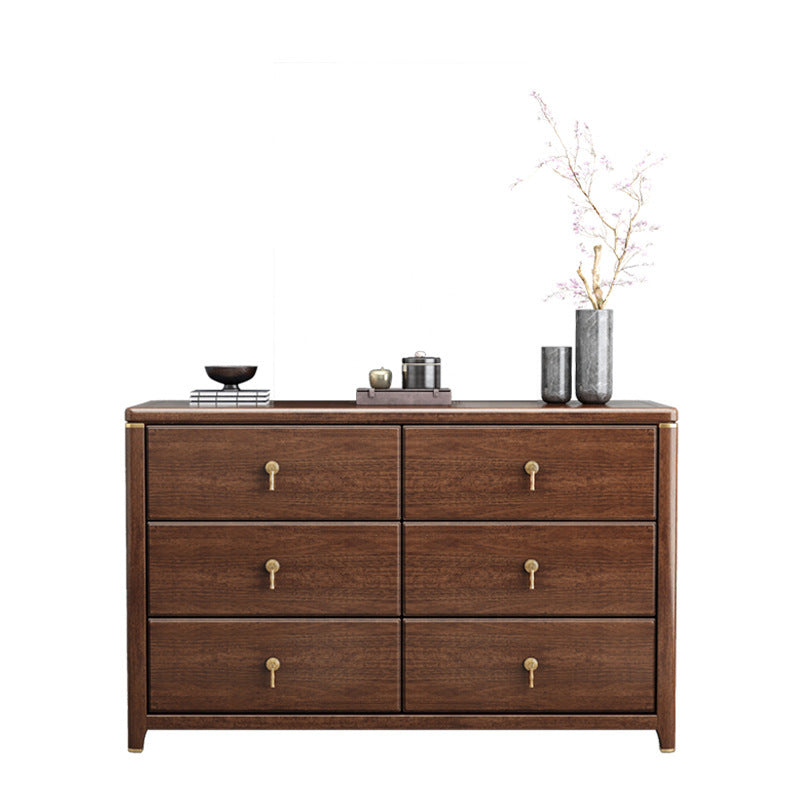 Rectangular Brown Accent Chest Rubberwood Chest with Storage Drawers