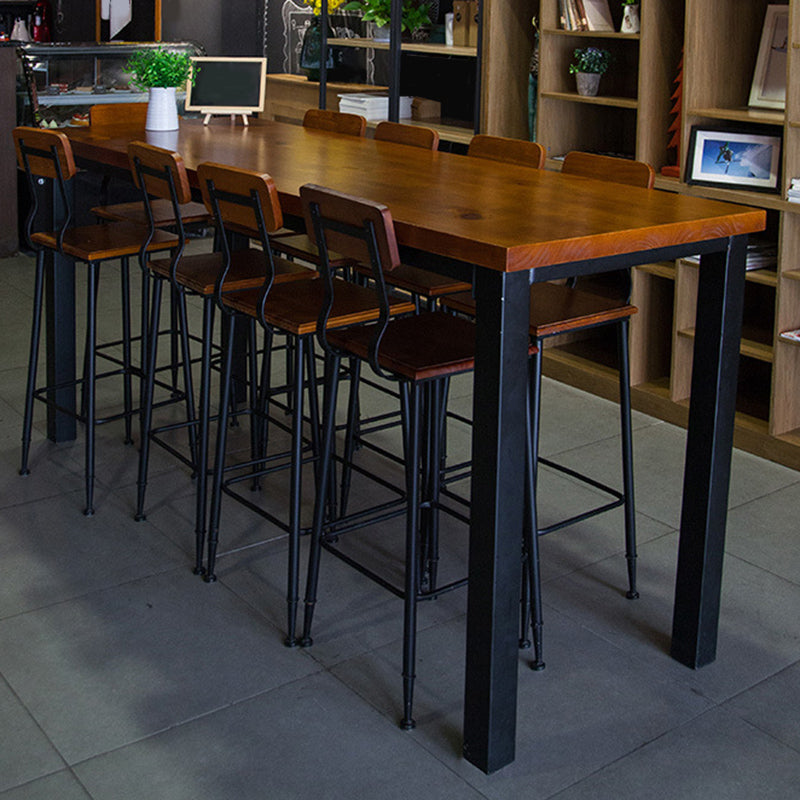 Wood Top Bar-height Table Black and Metal Legs Bar Table for Patio Use 78.7"L x 19.7"W x 41.3"H Without Chairs Clearhalo 'Bar Furniture' 'Bar Tables' 'bar_tables' 'furn' 'furn_bar_tables' 'Furniture' 'Kitchen & Dining Furniture' 6412518