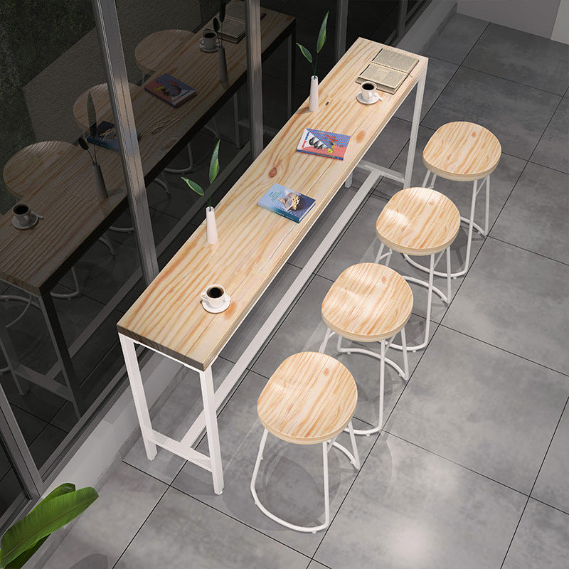 Mesa de madera de madera de madera de altura de barra rectangular con base blanca