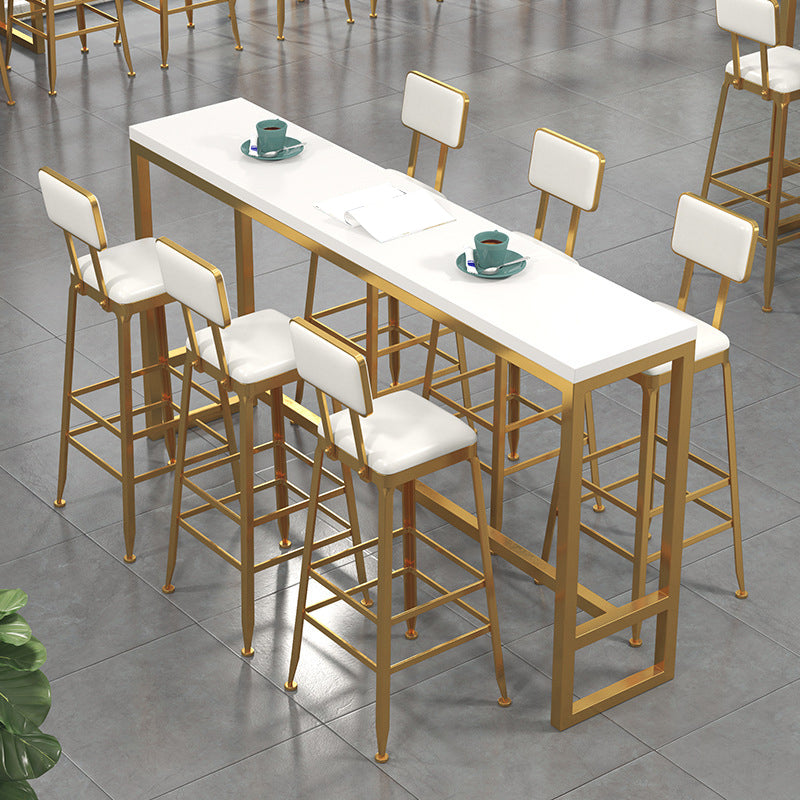Rectangular Bar-height Table Wood Top Pub Table with Gold Base 86.6"L x 15.7"W x 41.3"H White Without Chairs Clearhalo 'Bar Furniture' 'Bar Tables' 'bar_tables' 'furn' 'furn_bar_tables' 'Furniture' 'Kitchen & Dining Furniture' 6412591