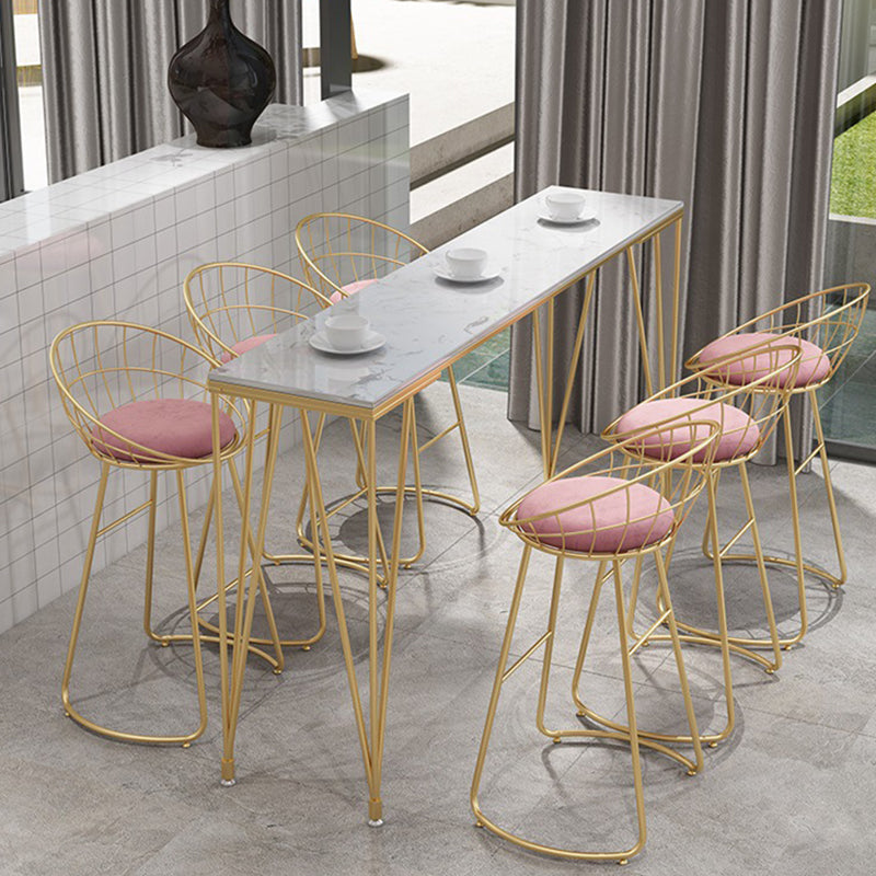 Mesa moderna de altura de la barra de barra de la altura del mar de mármol con base de pub con base de oro