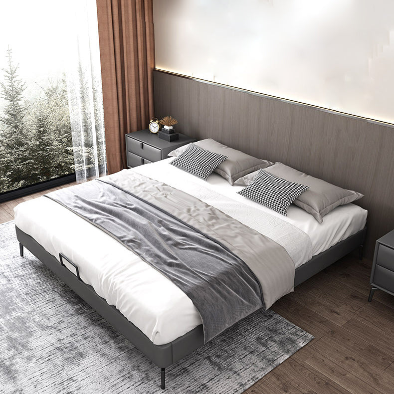 Dark Grey Platform Bed Wood and Upholstered Platform Bed Frame with Metal Legs