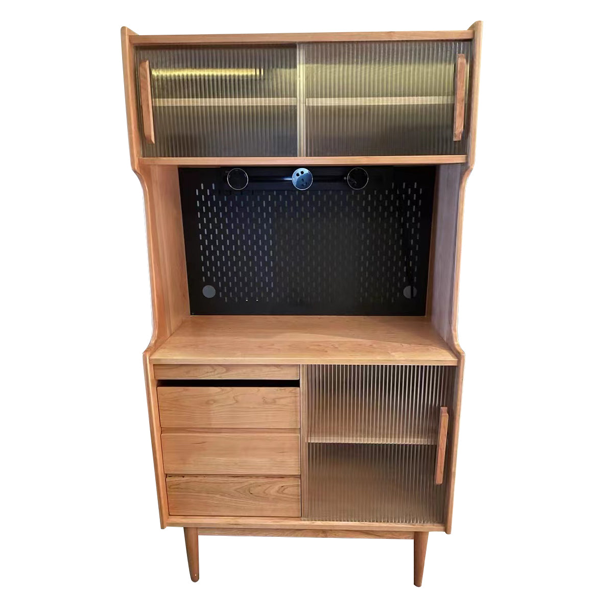 Credenza moderna a 2 cassetti Credenza in legno a pino marrone pino con porte scorrevoli