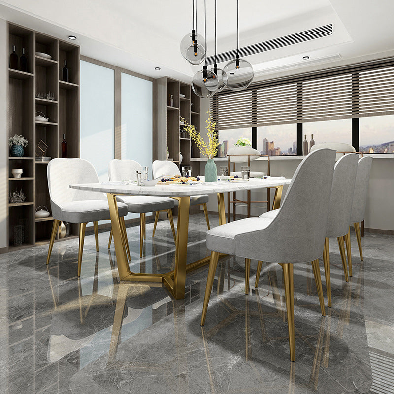 Traditional Luxury Dining Table for Home Glossy White Table with Gold Metal Frame 78.7"L x 31.5"W x 29.5"H Without Chairs Clearhalo 'Dining Tables & Seating' 'Dining Tables' 'dining_table' 'furn' 'furn_dining_table' 'Furniture' 'Kitchen & Dining Furniture' 6418916