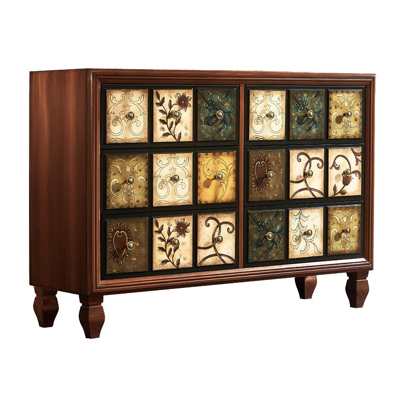 Tradizionale cassa di stoccaggio in legno in legno con cassetti