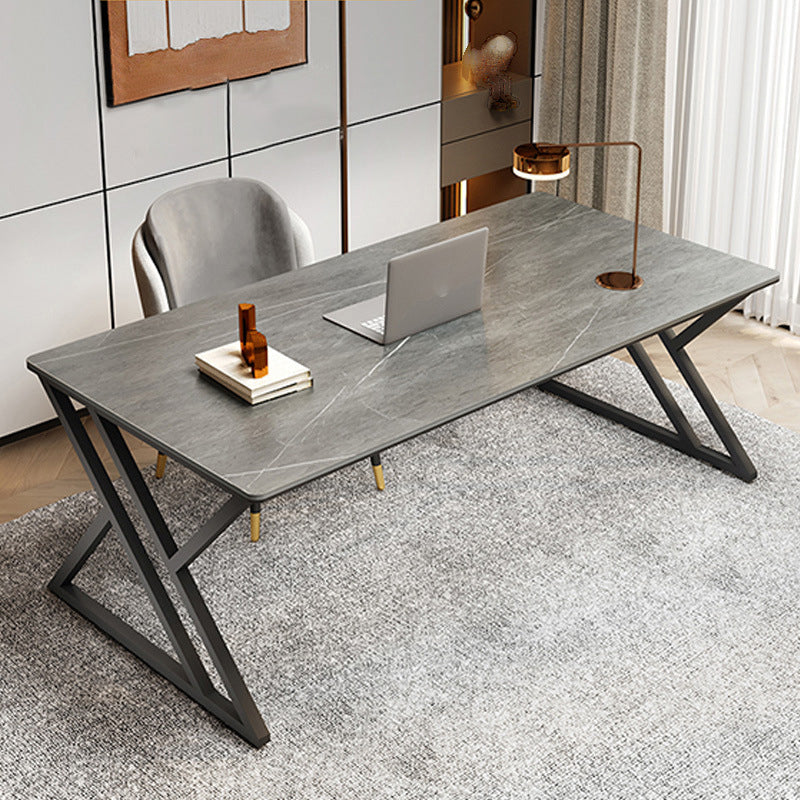 29.53" H Contemporary Office Desk Antique Finish Computer Desk with Metal Legs 63"L x 31.5"W x 29.5"H Clearhalo 'furn' 'furn_office_desk' 'Furniture' 'Office Desks' 'Office Furniture' 'office_desk' 6422714