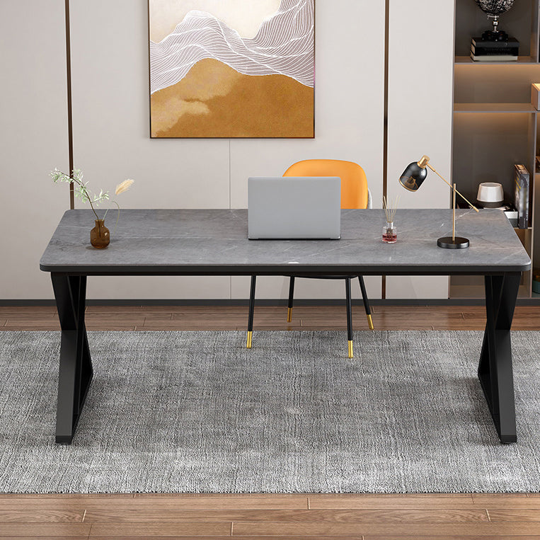Contemporary Office Desk Black Computer Desk with Metal Legs 47.2"L x 19.7"W x 29.5"H Gray Clearhalo 'furn' 'furn_office_desk' 'Furniture' 'Office Desks' 'Office Furniture' 'office_desk' 6422943