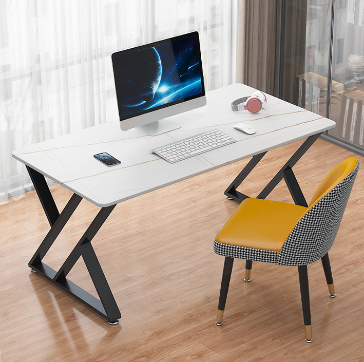 Glam Style Stone Computer Desk Rectangular Office Desk with Metal Legs 51.2"L x 27.6"W x 29.5"H Black Clearhalo 'furn' 'furn_office_desk' 'Furniture' 'Office Desks' 'Office Furniture' 'office_desk' 6422991