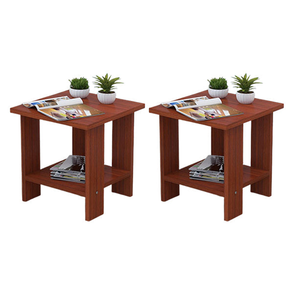 Wood Accent Table Nightstand Open Storage Night Table with 2 Shelves Red Brown 2 Piece Set Clearhalo 'Bedroom Furniture' 'furn' 'furn_night_stand' 'Furniture' 'night_stand' 'Nightstands' 6427782