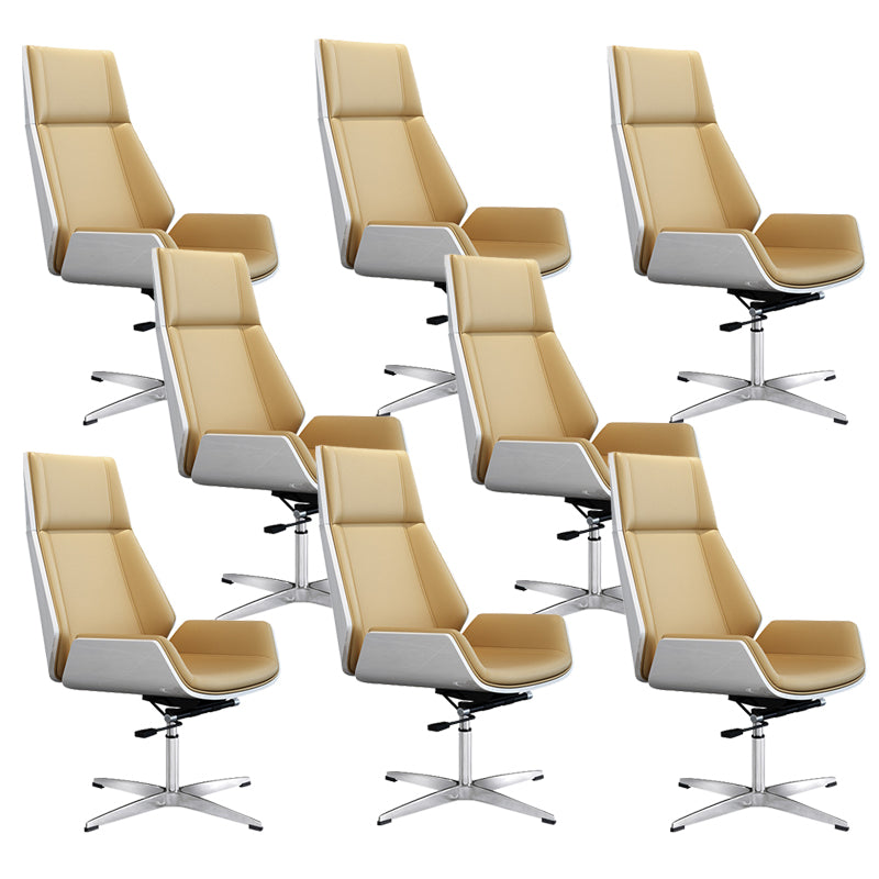 Contemporary Wheels Swivel Chair Faux Leather High Back Chair Beige 8 Piece Set 4-Star Clearhalo 'furn' 'furn_office_chair' 'Furniture' 'Office Chairs' 'Office Furniture' 'office_chair' 6432103