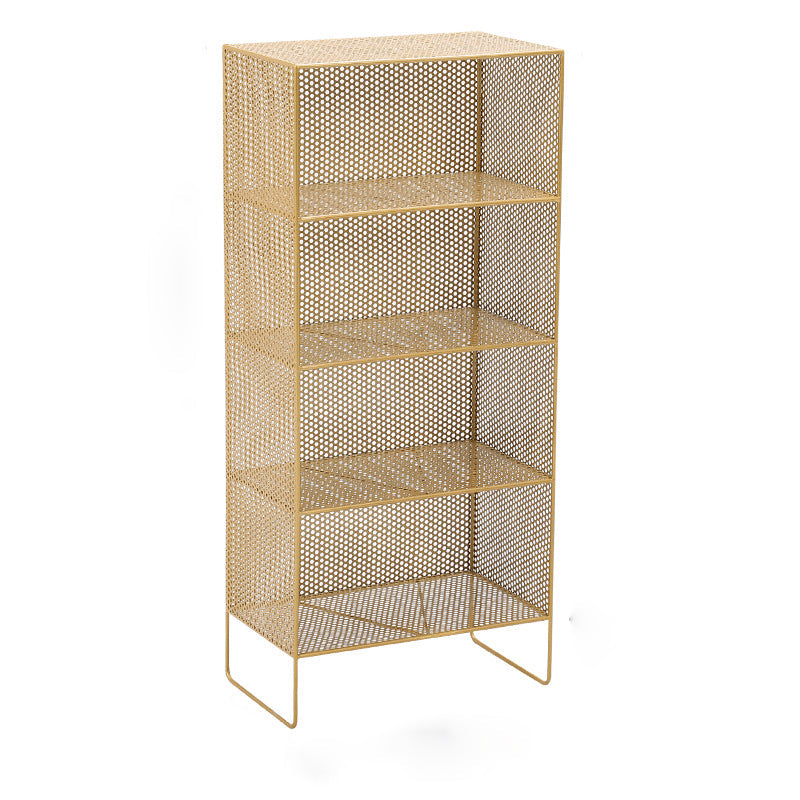 Glam Antique Finish Shelf Bookcase Metal Standard Bookshelf with Shelves