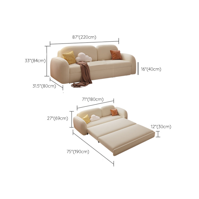 Beige Convertible Sofa Bed Modern Flared Arm Sofa with Pillows