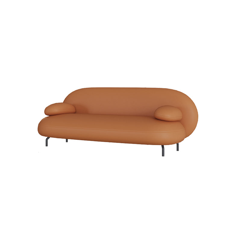 Tight Back Faux Leather Sofa Curved Waterproof Solid Color Settee