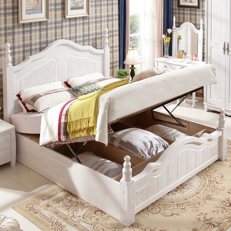 Victorian White Standard Bed in Solid Wood with Panel Headboard Storage Included Clearhalo 'Bedroom Furniture' 'Beds' 'furn' 'furn_beds' 'Furniture' 6433805