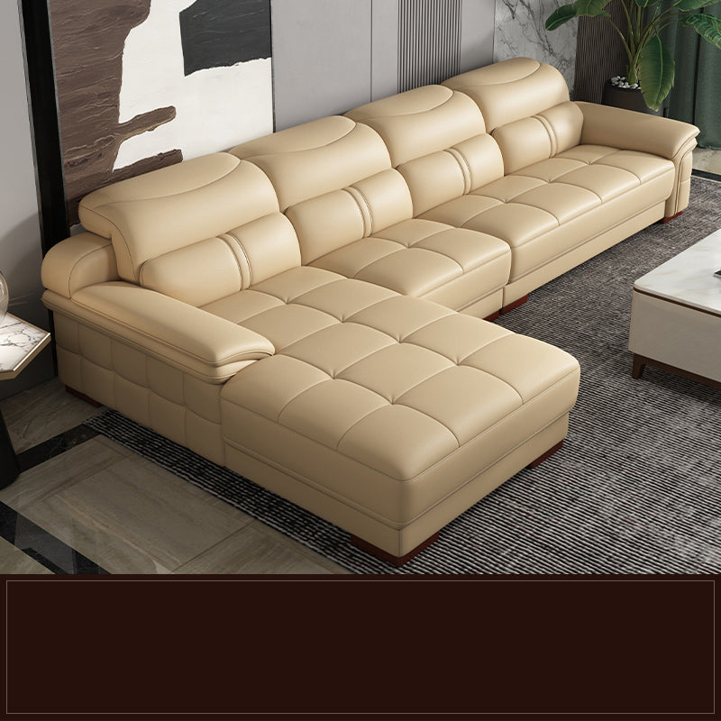38 "H zeitgenössisches Schnittsofa Beige Leder Tufted Sectional