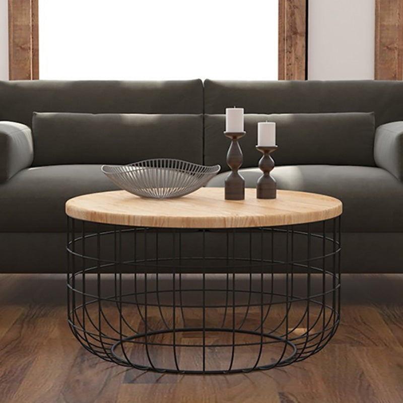 Scandinavian Natural Round Wood Coffee Table Frame Iron Cocktail Table Clearhalo 'Coffee & Accent Tables' 'Coffee Tables' 'coffee_tables' 'furn' 'furn_coffee_tables' 'Furniture' 'Living Room Furniture' 6434265