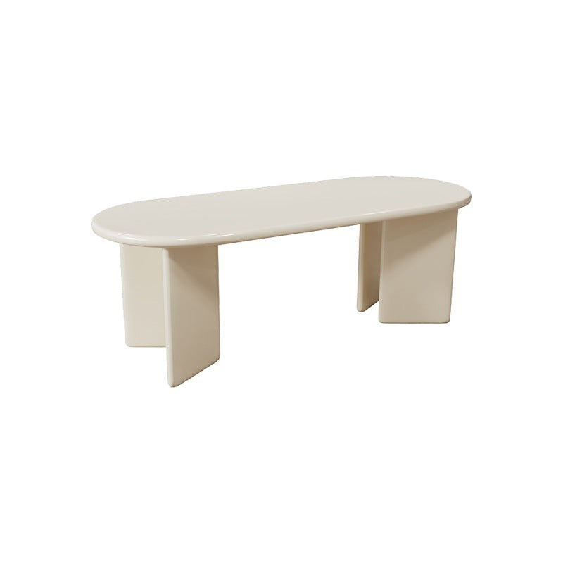 Contemporary Wooden Oval Coffee Table with 4 Legs in White/Yellow