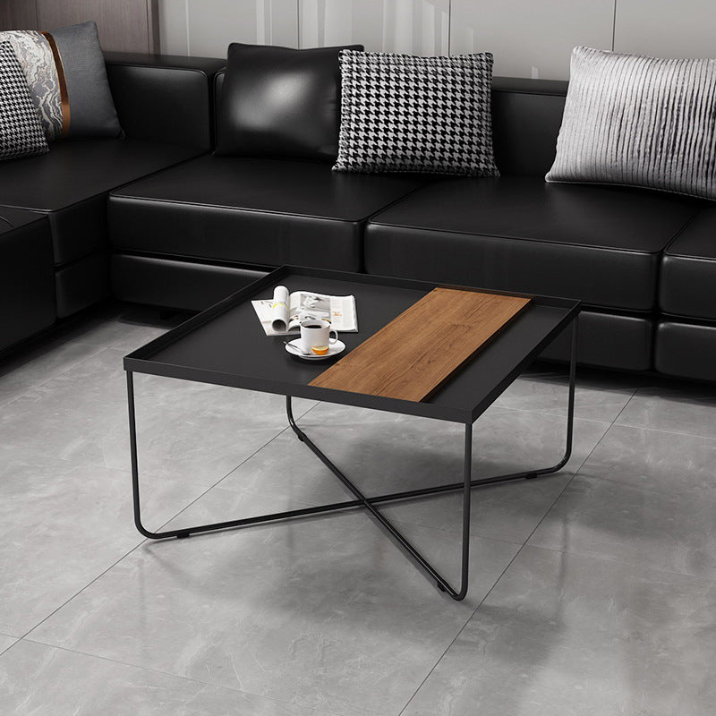 Table basse à jambes croisées table à cocktail de café en fer noir avec plateau de plateau