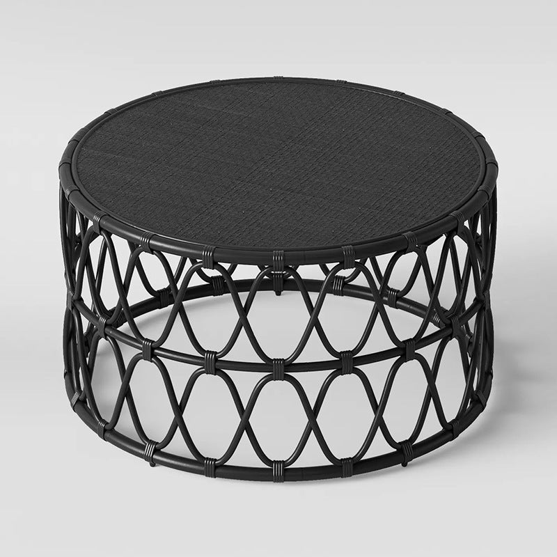 Contemporary 17.7"/19.6" Round Coffee Table Rattan Drum Cocktail Table