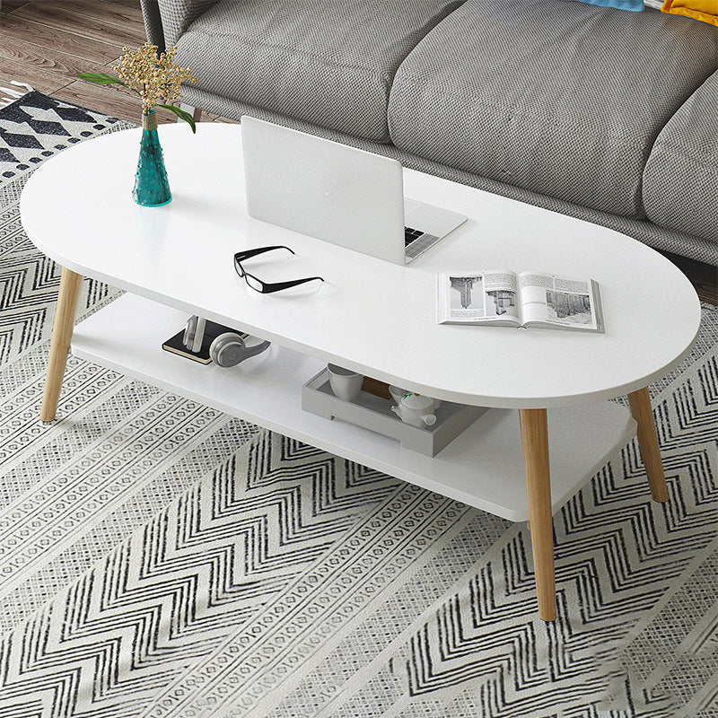 Contemporary Wooden Oval Coffee Table with 4 Legs and 1 Shelf White Clearhalo 'Coffee & Accent Tables' 'Coffee Tables' 'coffee_tables' 'furn' 'furn_coffee_tables' 'Furniture' 'Living Room Furniture' 6434605