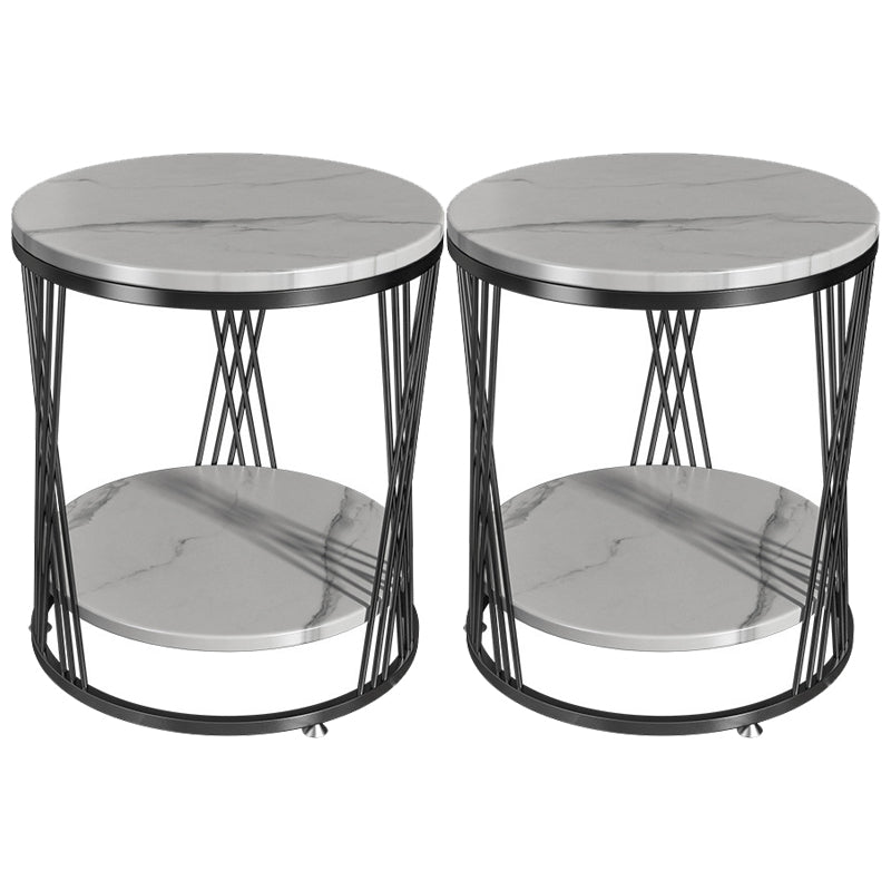 Marco de mármol modernista con estante redonda de mesa de estar de doble nivel