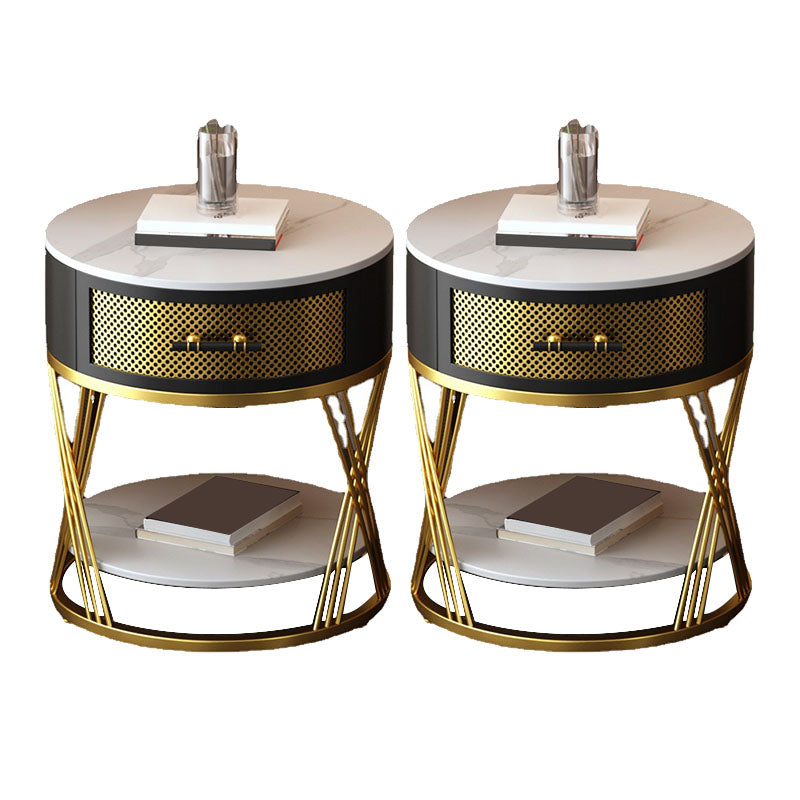 Modernistic Metal with Shelf Double Tier Living Room Drawer End Table Gold 2 Clearhalo 'Coffee & Accent Tables' 'End & Side Tables' 'end_side_tables' 'furn' 'furn_end_side_tables' 'Furniture' 'Living Room Furniture' 6435040