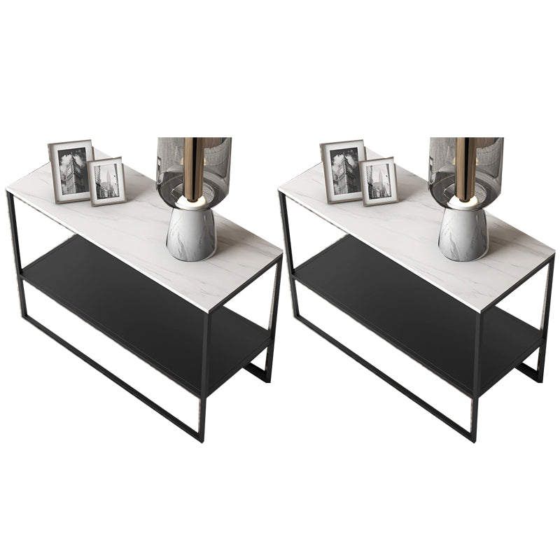 棚のある現代的な金属そりの長方形の二重層リビングルームエンドテーブル