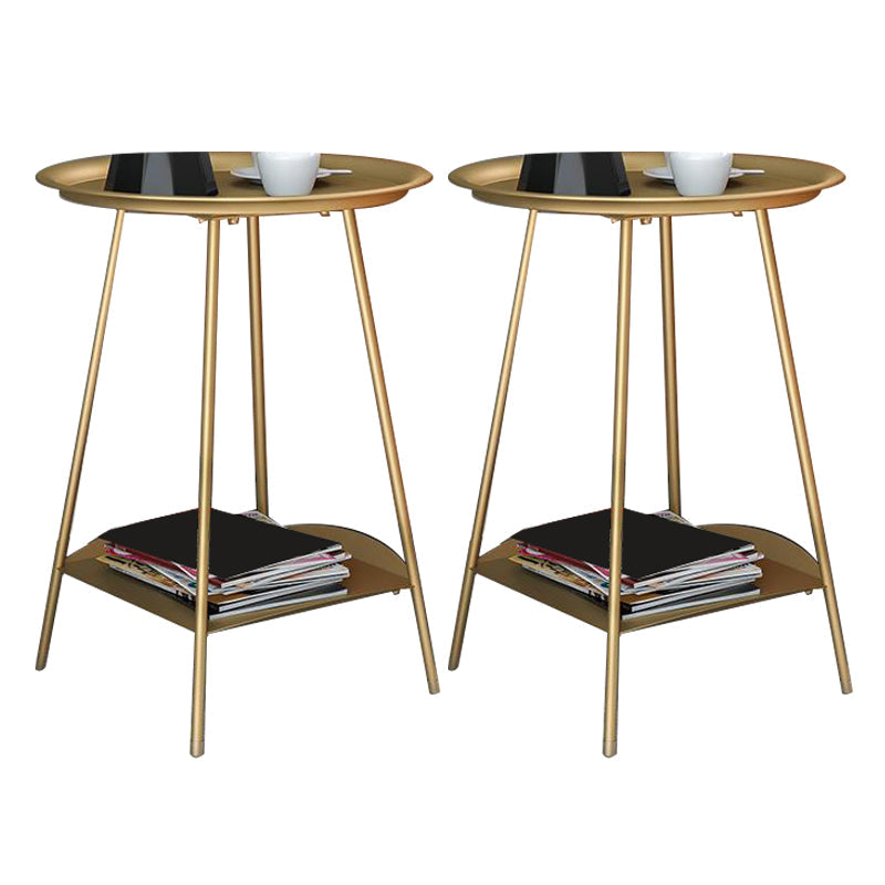 棚付きダブルティアリビングルームエンドテーブルを備えたミッドセンチュリーメタル4脚