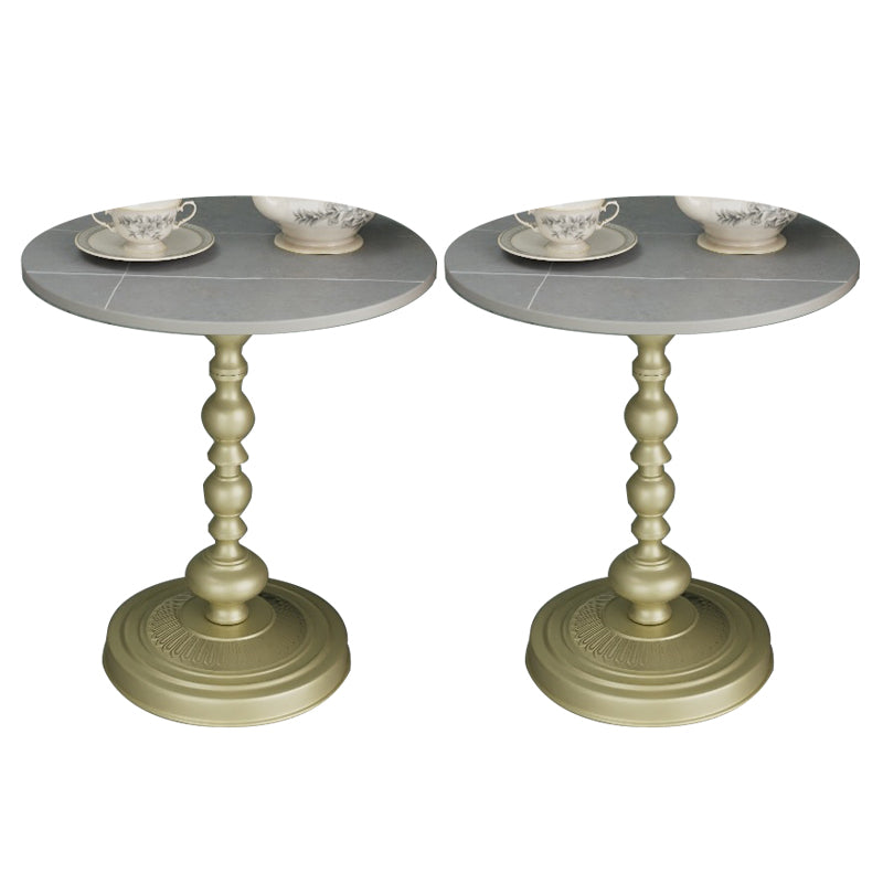 Modern Slate Round Side End Table Metal Pedestal Sofa Side Table