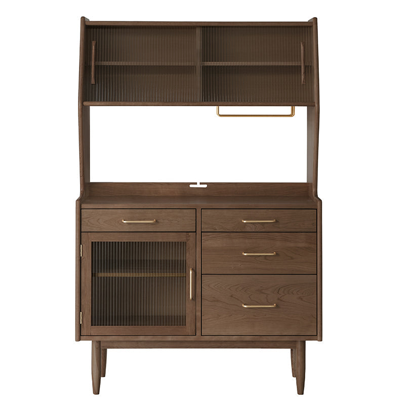 Contemporary Pine Dining Hutch Glass Doors Buffet Cabinet with Doors 47"L x 16"W x 65"H Dark Walnut Clearhalo 'Display & China Cabinets' 'display_china_cabinets' 'furn' 'furn_display_china_cabinets' 'Furniture' 'Kitchen & Dining Furniture' 6439570