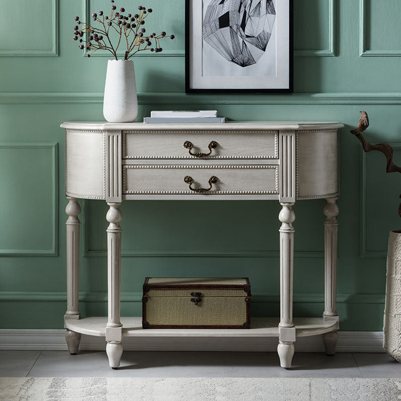 Tabla de consola de media luna de madera sólida 35.43 pulgadas de altura con 2 cajones