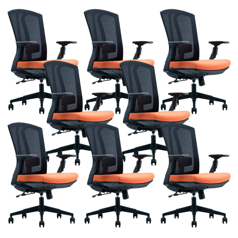 Modern Desk Chair Mesh Computer Chair in Black/Red/Orange High-Back Chair with Wheels Orange 8 Piece Set Clearhalo 'furn' 'furn_office_chair' 'Furniture' 'Office Chairs' 'Office Furniture' 'office_chair' 6447600