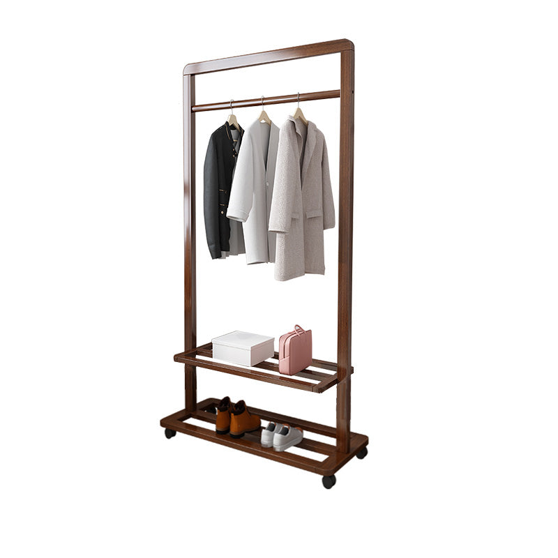 Contemporary Style Coat Hanger Shelves Design Solid Wood Coat Rack for Living Room Walnut Casters Included Clearhalo 'Entry & Mudroom Furniture' 'furn' 'furn_hall_tree_coat_racks' 'Furniture' 'Hall Trees & Coat Racks' 'hall_tree_coat_racks' 6448133