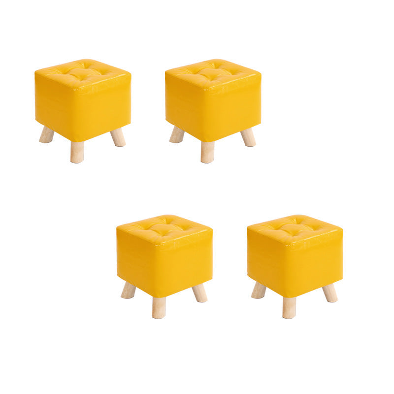 Water Resistant Pouf Tufted Whole Colored Square Faux Leather Pouf Stool 11"L x 11"W x 12"H Yellow 4 Piece Set Clearhalo 'furn' 'furn_ottomans_poufs' 'Furniture' 'Living Room Furniture' 'Ottomans & Poufs' 'ottomans_poufs' 6448178
