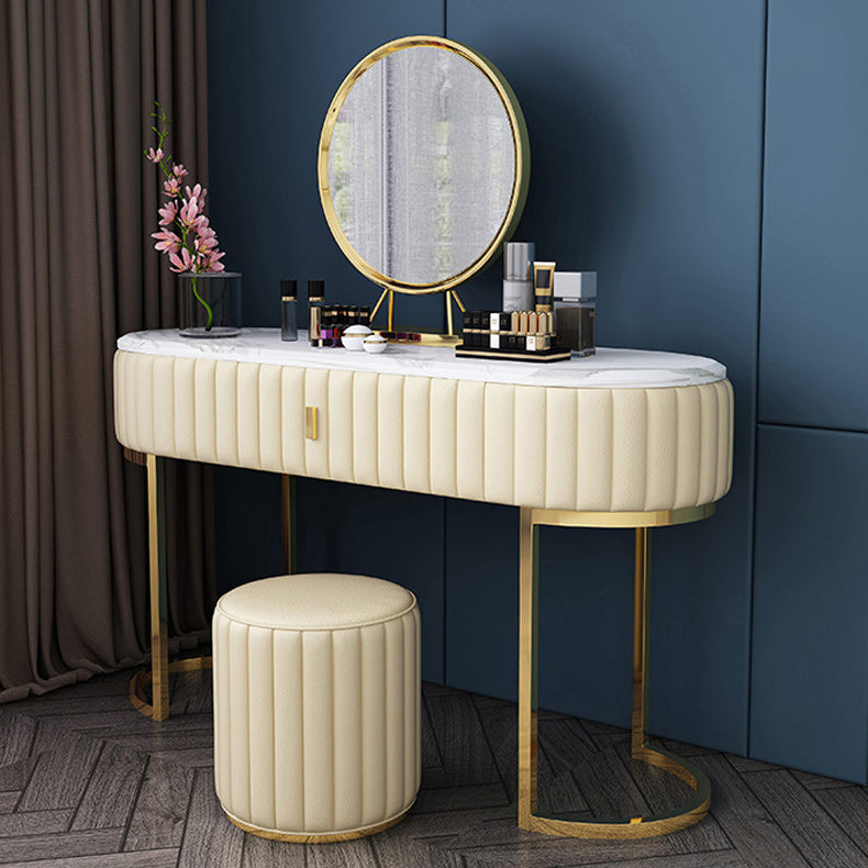 Glam Marble Top Make-up Vanity Dressing Table Set with a drawer