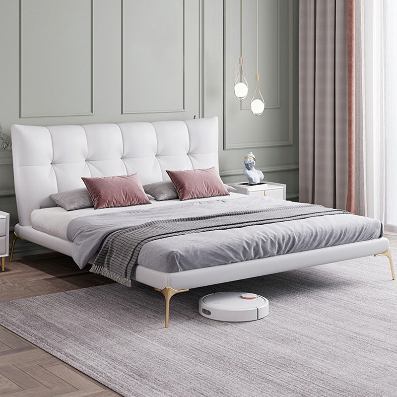Grey Upholstered Tufted Bed Frame Glam Faux Leather Standard Bed Bed & Mattress Latex Clearhalo 'Bedroom Furniture' 'Beds' 'furn' 'furn_beds' 'Furniture' 6449606