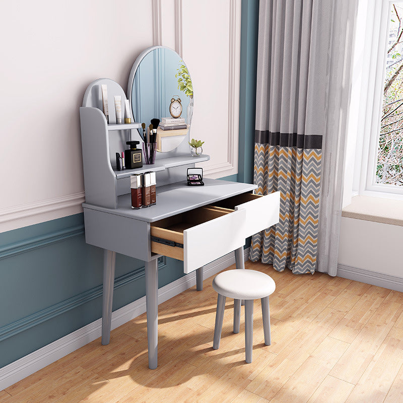 Comò in legno massiccio scandinavo vanità set con sgabelli e 2 cassetti