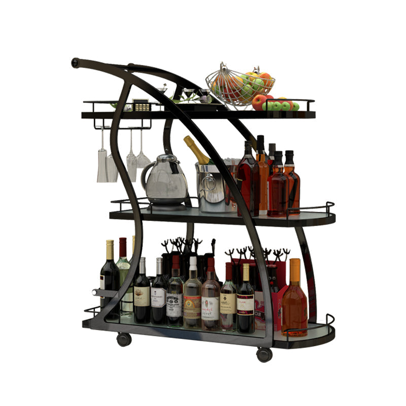 Modern Style Metal Prep Table 31.5"H Rolling Glass Prep Table for Home Use Black Clearhalo 'furn' 'furn_kitchen_islands_carts' 'Furniture' 'Kitchen & Dining Furniture' 'Kitchen Islands & Carts' 'kitchen_islands_carts' 6450632