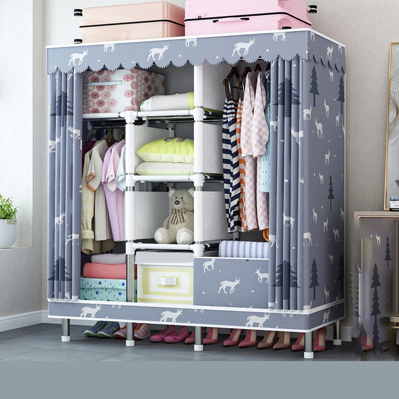 Steel Wardrobe Closet with Legs Modern Wardrobe Cabinet for Home 56"L x 18"W x 68"H Grey Clearhalo 'Armoires & Wardrobes' 'armoires_wardrobes' 'Bedroom Furniture' 'furn' 'furn_armoires_wardrobes' 'Furniture' 6450873