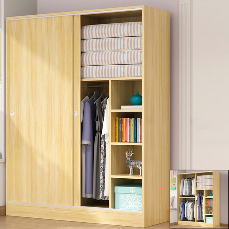 Sliding Door Wardrobe Cabinet with Garment Rod Wooden Wardrobe Closet