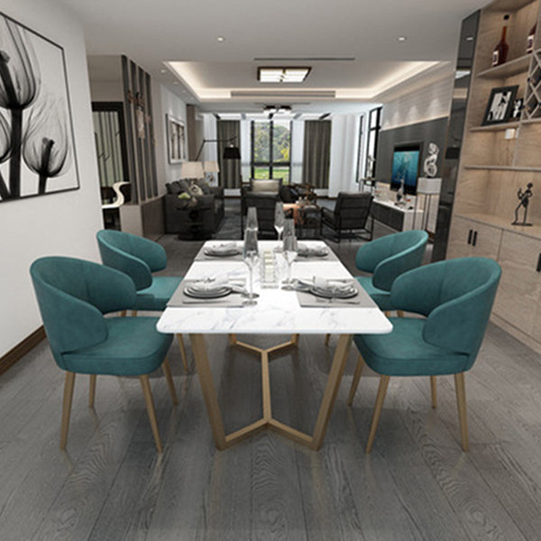 Rectangle Trestle Dining Table Glam Faux Marble Table for Dining Room Kitchen