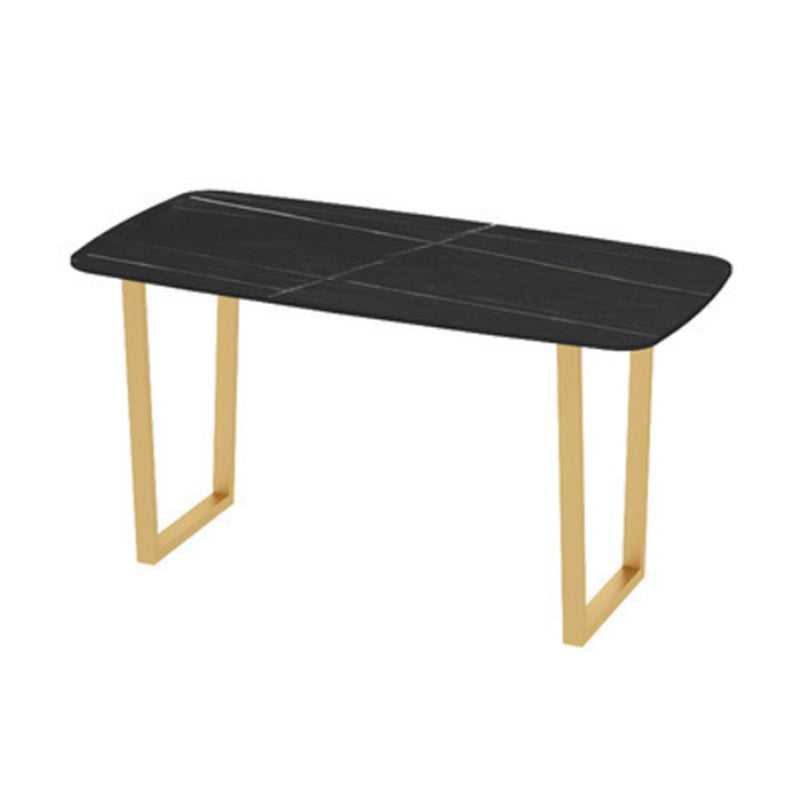 Rectangle Double Pedestal Dining Table Glam Stone Table for Milk Tea Shop Black 63"L x 27.6"W x 29.5"H Without Chairs Clearhalo 'Dining Tables & Seating' 'Dining Tables' 'dining_table' 'furn' 'furn_dining_table' 'Furniture' 'Kitchen & Dining Furniture' 6451643